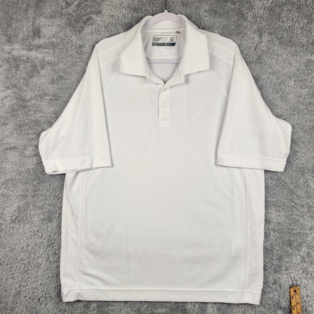 Cutter & Buck Polo Shirt Mens XL White CB DryTec Tech Golf Moisture Wicking logo
